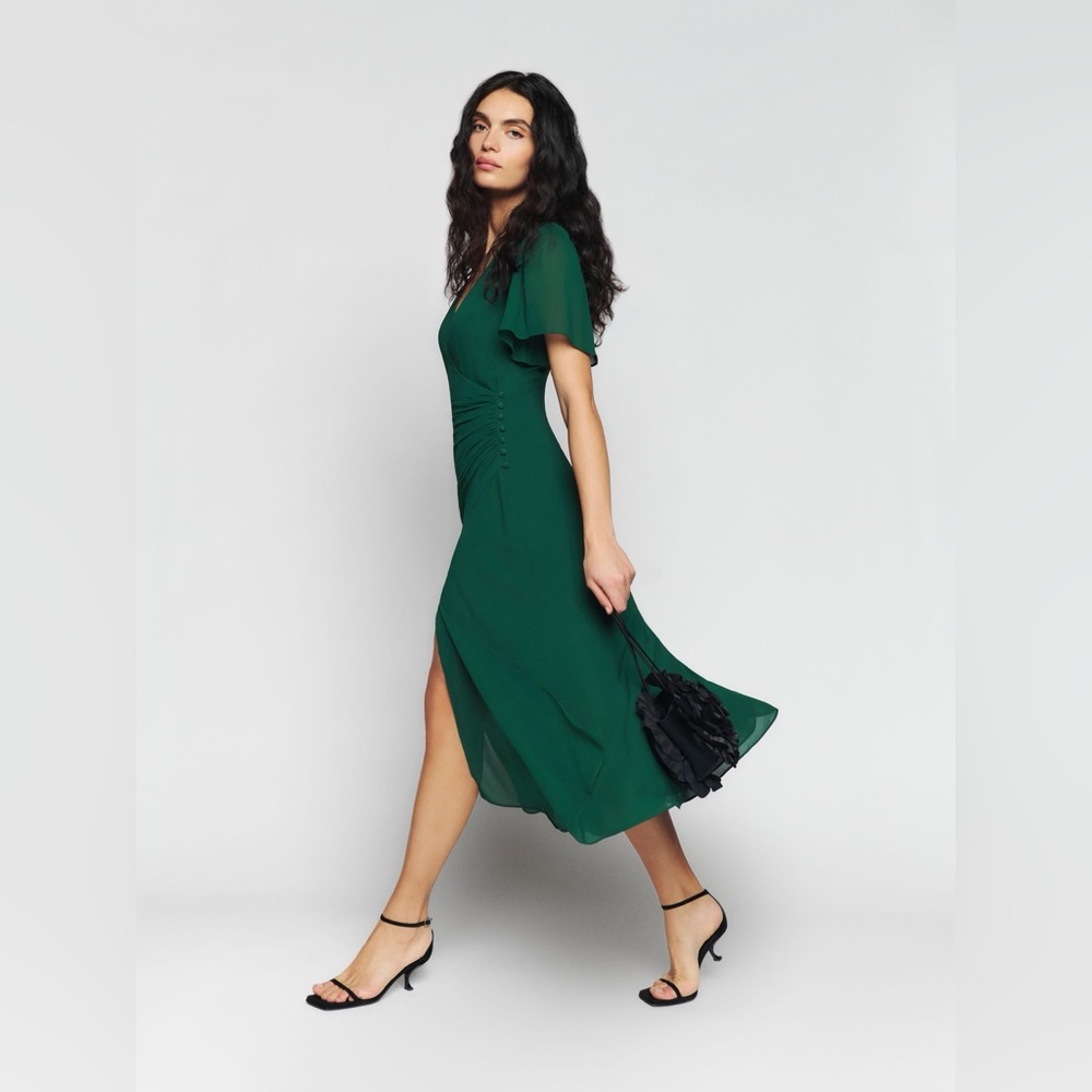 reformation emerald green breanna midi dress